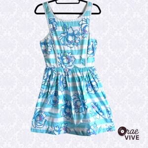 Lilly Pulitzer Sandrine Mini Dress Blue Striped Floral Pearl Detail Size 6